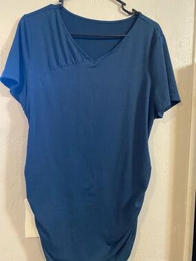 V-Neck Short Sleeve Tunic top- Blue